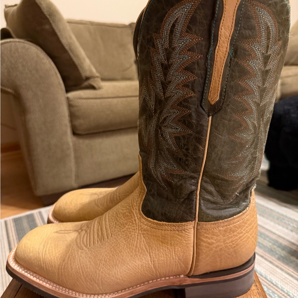 Tan and Brown Luchesse Cowboy Square Toe Boots